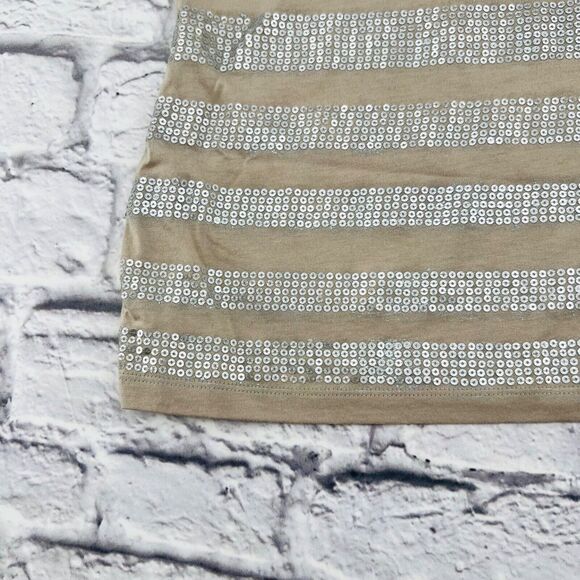 Chico's Sequin Stripe Tank Top 2 Medium 12/14 Brown Tan Sleeveless Round Neck - Picture 4 of 8